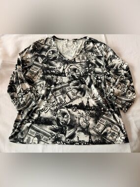 NYGard Collection Patterned Black & White Paris Top Size 0X/XL